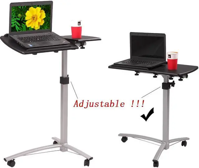 Alt view image 4 of 7 - QXDRAGON Overbed Bedside Desk Mobile Rolling Laptop Stand Tilting Table with Wheels Height Adjustable Tray Table for Laptop Bed Sofa Side Table(Black, 3-Wheel)
