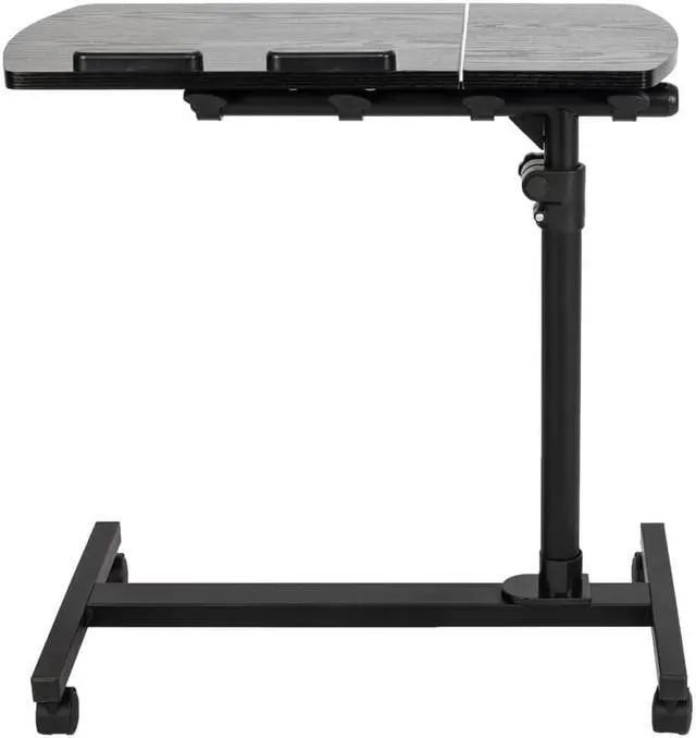 Alt view image 2 of 7 - QXDRAGON Overbed Bedside Desk Mobile Rolling Laptop Stand Tilting Table with Wheels Height Adjustable Tray Table for Laptop Bed Sofa Side Table(Black, 4-Wheel)