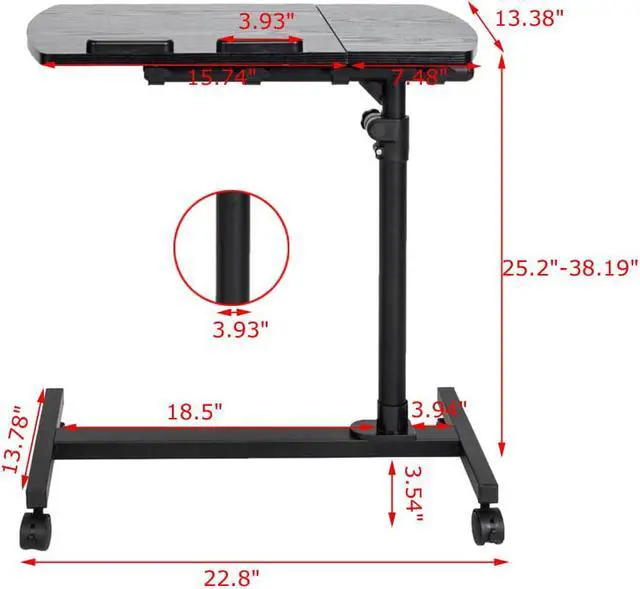 Alt view image 7 of 7 - QXDRAGON Overbed Bedside Desk Mobile Rolling Laptop Stand Tilting Table with Wheels Height Adjustable Tray Table for Laptop Bed Sofa Side Table(Black, 4-Wheel)