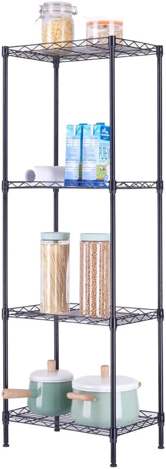 Main image of QXDRAGON 4-Tier Wire Shelving Metal Storage Rack Adjustable Shelves for Laundry Bathroom Kitchen Pantry Closet (Black, 17.7L x 11.8W x 49.6H)