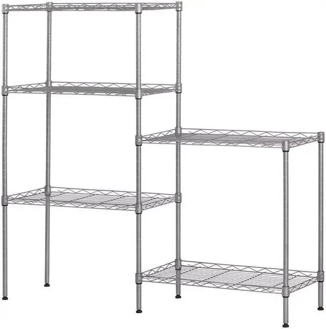 Alt view image 2 of 7 - QXDRAGON 5 Tier Adjustable Wire Shelving Metal Storage Rack for Planter Laundry Bathroom Kitchen 551Lbs Capacity 21.3" D x 11.4" W x 59.1" H, Silver