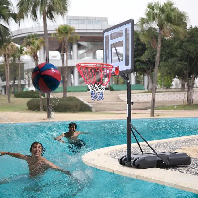 Alt view image 2 of 7 - QXDRAGON Poolside Basketball Hoop Stand Portable Basketball System Goal, Adjustable Height 3.8'-4.4', Black