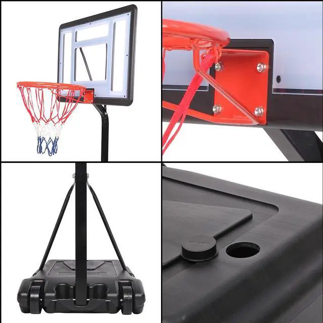 Alt view image 4 of 7 - QXDRAGON Poolside Basketball Hoop Stand Portable Basketball System Goal, Adjustable Height 3.8'-4.4', Black