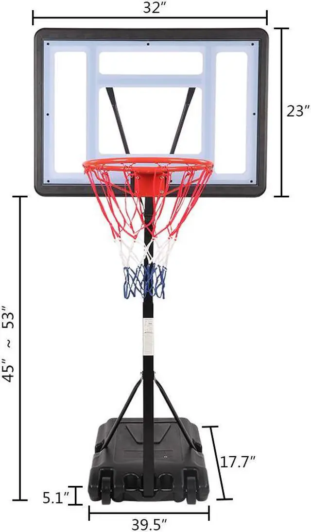 Alt view image 7 of 7 - QXDRAGON Poolside Basketball Hoop Stand Portable Basketball System Goal, Adjustable Height 3.8'-4.4', Black