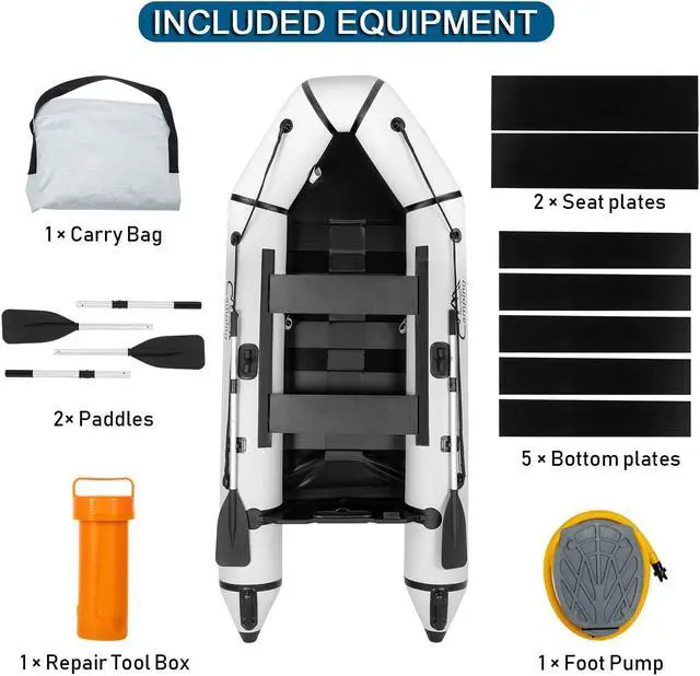 Alt view image 6 of 7 - QXDRAGON 10ft 726lbs Weight Capacity, Thickened Inflatable Fishing Assault Boats Dinghy with Oars and Air Pump, White