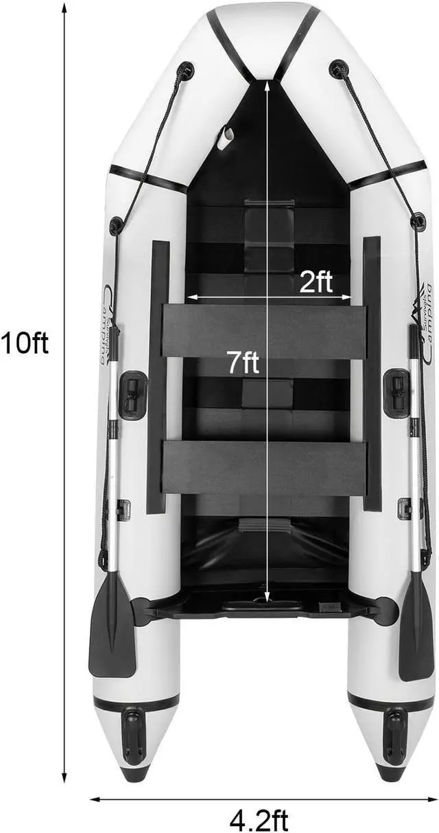 Alt view image 7 of 7 - QXDRAGON 10ft 726lbs Weight Capacity, Thickened Inflatable Fishing Assault Boats Dinghy with Oars and Air Pump, White