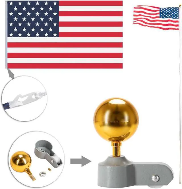 Alt view image 3 of 7 - QXDRAGON 20ft Sectional Flag Pole Kit, Heavy Duty Aluminum Outdoor In-Ground Flagpole, Gold Ball Top, with 2Pcs 3x5 USA Flag for Residential Commercial Outdoor Garden