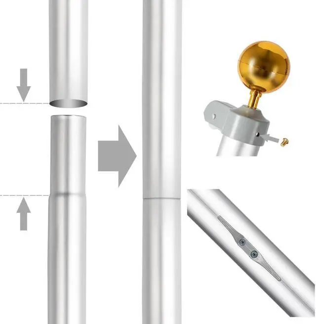Alt view image 4 of 7 - QXDRAGON 20ft Sectional Flag Pole Kit, Heavy Duty Aluminum Outdoor In-Ground Flagpole, Gold Ball Top, with 2Pcs 3x5 USA Flag for Residential Commercial Outdoor Garden