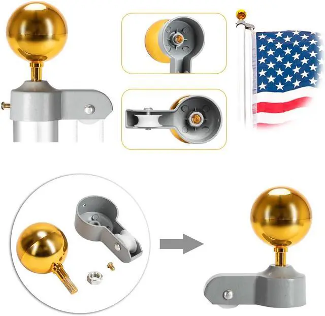 Alt view image 6 of 7 - QXDRAGON 20ft Sectional Flag Pole Kit, Heavy Duty Aluminum Outdoor In-Ground Flagpole, Gold Ball Top, with 2Pcs 3x5 USA Flag for Residential Commercial Outdoor Garden