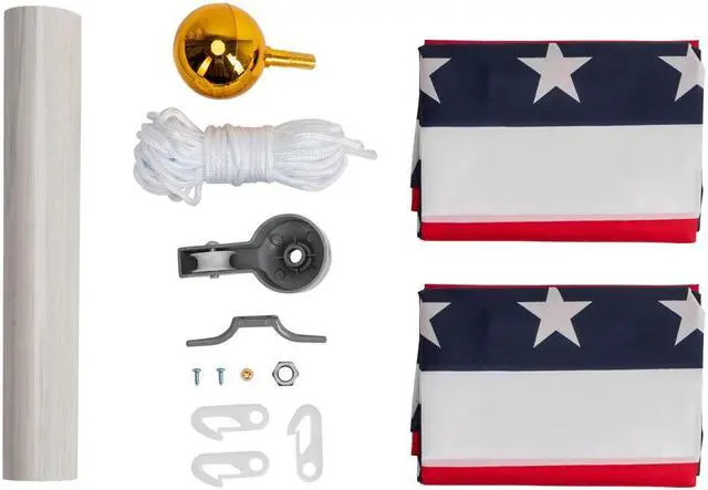 Alt view image 7 of 7 - QXDRAGON 20ft Sectional Flag Pole Kit, Heavy Duty Aluminum Outdoor In-Ground Flagpole, Gold Ball Top, with 2Pcs 3x5 USA Flag for Residential Commercial Outdoor Garden