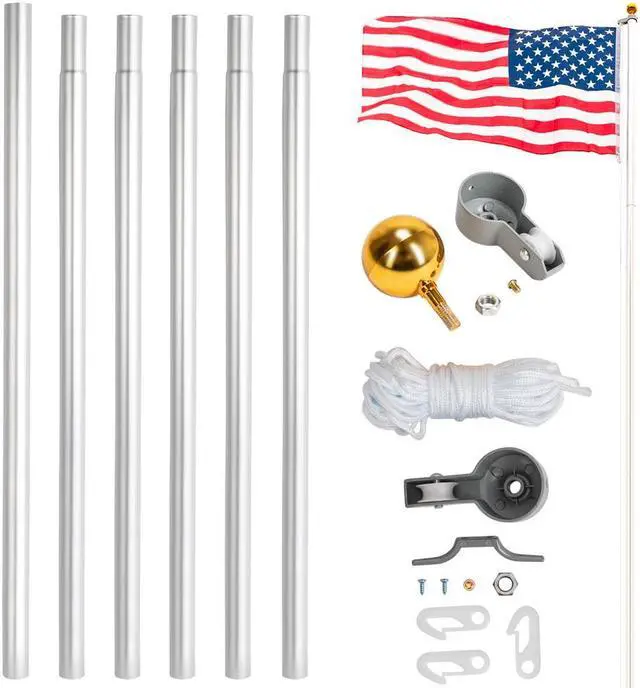 Alt view image 2 of 7 - QXDRAGON 25ft Sectional Flag Pole Kit, Heavy Duty Aluminum Outdoor In-Ground Flagpole, Gold Ball Top, with 2Pcs 3x5 USA Flag for Residential Commercial Outdoor Garden