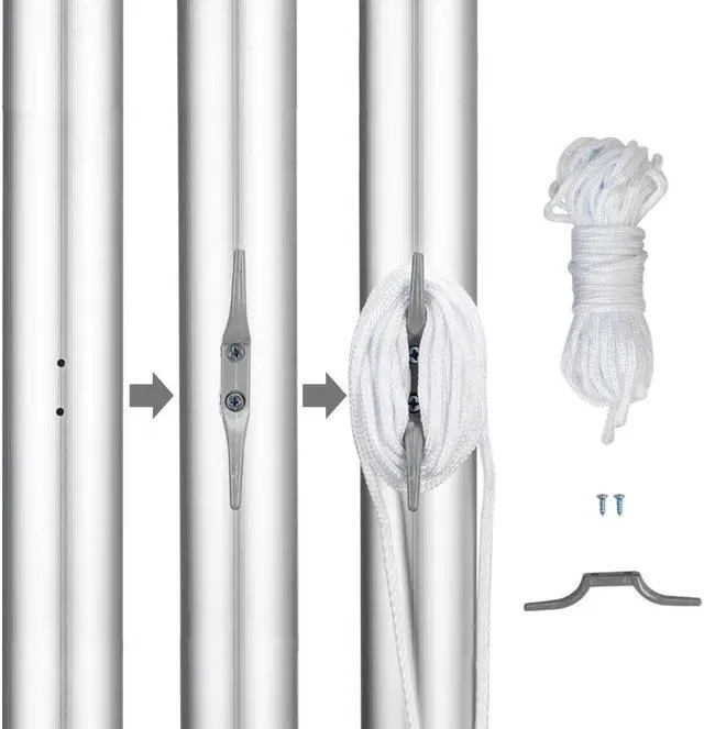 Alt view image 5 of 7 - QXDRAGON 25ft Sectional Flag Pole Kit, Heavy Duty Aluminum Outdoor In-Ground Flagpole, Gold Ball Top, with 2Pcs 3x5 USA Flag for Residential Commercial Outdoor Garden