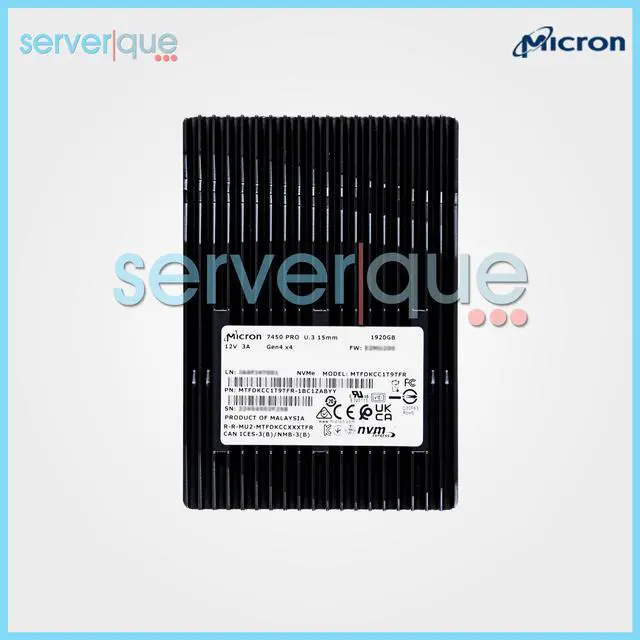 Alt view image 3 of 3 - MTFDKCC1T9TFR Micron 7450 PRO 1.92TB U.3 PCIe 4.0 NVMe 2.5" TLC Internal SSD