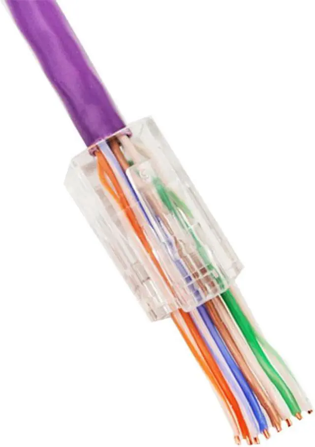 Alt view image 2 of 3 - Vertical Cable Category 6A CAT6/CAT6A Feed Through Plug RJ45 Modular Connector for Solid or Stranded Cable - Unshielded - 100 Pack