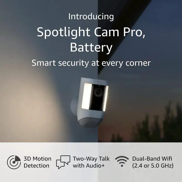 Alt view image 7 of 14 - Ring Spotlight Cam Pro Outdoor Wireless 1080p Battery Surveillance Camera - White