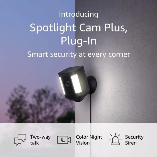 Alt view image 6 of 7 - Ring Spotlight Cam Plus Outdoor/Indoor 1080p Plug-In Surveillance Camera - Black