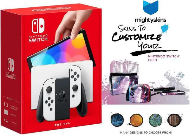 Main image of Nintendo Switch OLED White Edition with MightySkins Custom Console and Controller Skin Voucher - Japan Import with US Plug