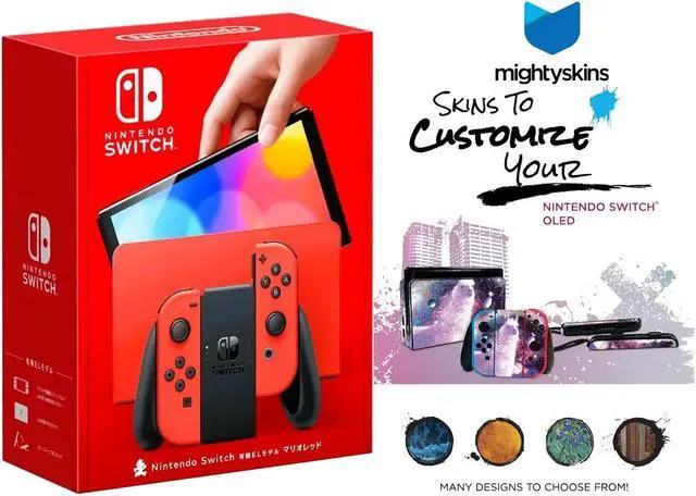 Main image of Nintendo Switch OLED Mario Red Edition with MightySkins Custom Console and Controller Skin Voucher - Japan Import with US Plug
