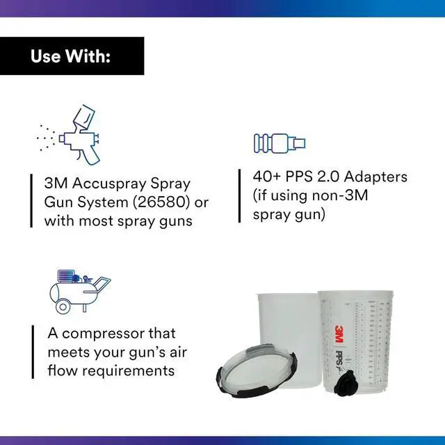 Alt view image 10 of 11 - 3M Spray Gun Cup, Lids/Liners, 1 Paint Cup, 50 Lids and Liners, 32 Sealing Plugs