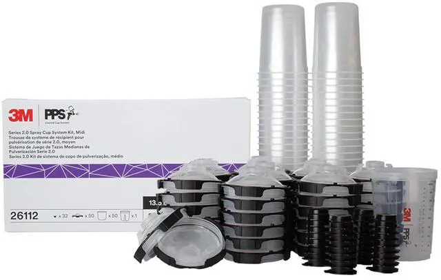 Alt view image 9 of 12 - 3M 26112 PPS 2.0 Spray Gun Cup, Liners Kit, 200-Micron Filter, Midi, 13.5 Ounces