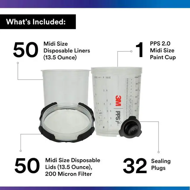 Alt view image 10 of 12 - 3M 26112 PPS 2.0 Spray Gun Cup, Liners Kit, 200-Micron Filter, Midi, 13.5 Ounces