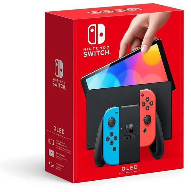 Alt view image 2 of 7 - Nintendo Switch Neon Red & Blue OLED Console with Donkey Kong Country Returns HD, NSO 12 Month Family Membership, MightySkins Console and Controller Skin Voucher, and 2 Year CPS Extended Warranty