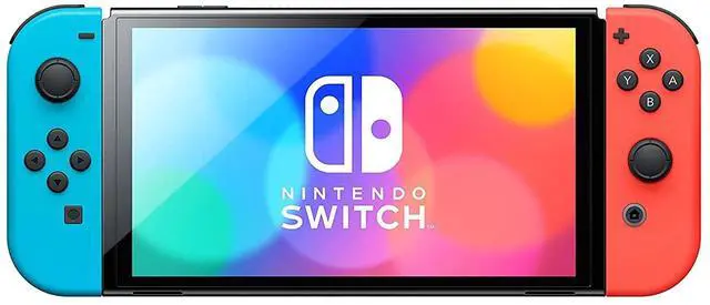 Alt view image 3 of 7 - Nintendo Switch Neon Red & Blue OLED Console with Donkey Kong Country Returns HD, NSO 12 Month Family Membership, MightySkins Console and Controller Skin Voucher, and 2 Year CPS Extended Warranty