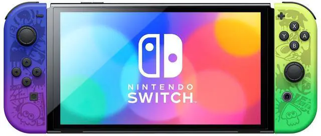Alt view image 3 of 7 - Nintendo Switch OLED Console Splatoon 3 Special Edition with Rabbids: Party of Legends, MightySkins Console and Controller Skin Voucher and 1 Year CPS Extended Warranty