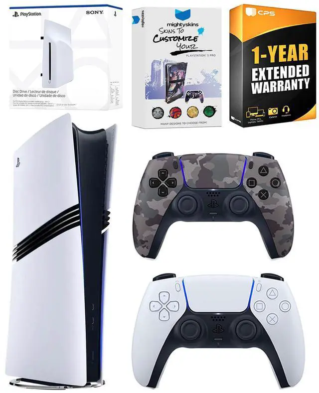 Main image of Sony PlayStation 5 Pro Digital Bundle with Disc Drive, Extra Controller, MightySkins Voucher and 1 Year Extended Warranty - Gray Camo