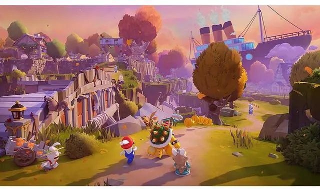 Alt view image 4 of 7 - Nintendo Switch White OLED Console with Mario + Rabbids Sparks of Hope Cosmic Edition, NSO 12 Month Family Membership, MightySkins Console and Controller Skin Voucher, and 1 Year CPS Extended Warrant