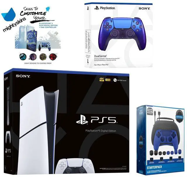 Main image of Sony PlayStation 5 Slim Digital with Extra Chroma Indigo Controller, Pro Gamer Starter Kit and MightySkins Decal Voucher
