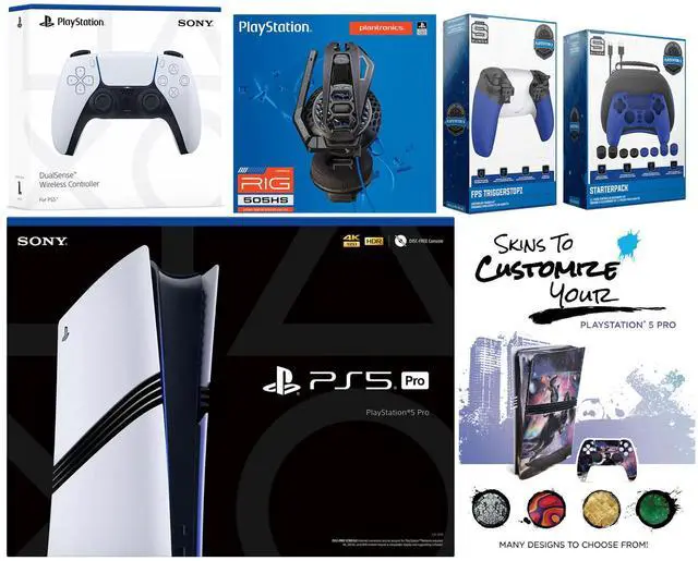 Main image of Sony Playstation 5 Pro Bundle with Extra White Controller, Plantronics Headset, Pro Gamer Kit, Trigger Kit and MightySkins Decal Voucher Plus 2 Year CPS Extended Warranty