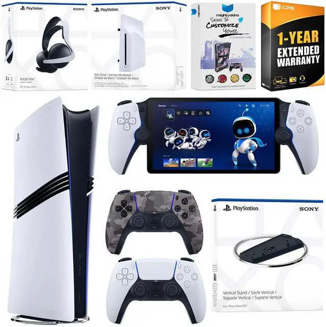 Main image of Sony PlayStation 5 Pro Digital Bundle with Disc Drive, Stand, Extra Controller, Pulse Elite Headset, PlayStation Portal, MightySkins Voucher and 1 Year Extended Warranty - Gray Camo