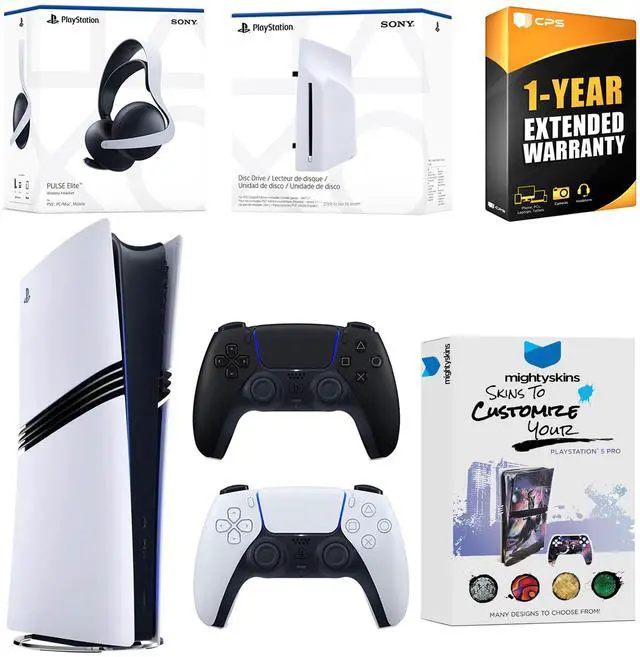 Main image of Sony PlayStation 5 Pro Digital Bundle with Disc Drive, Extra Controller, Pulse Elite Headset, MightySkins Voucher and 1 Year Extended Warranty - Midnight Black