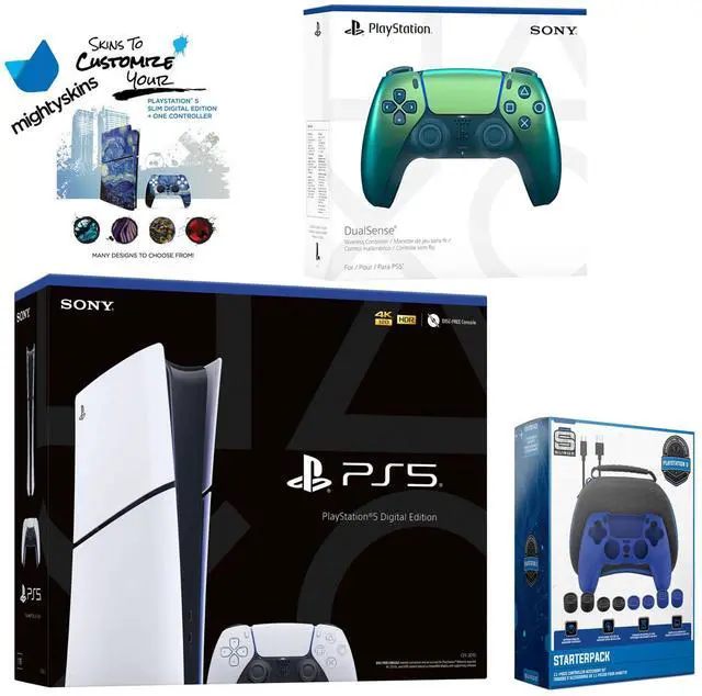 Main image of Sony PlayStation 5 Slim Digital with Extra Chroma Teal Controller, Pro Gamer Starter Kit and MightySkins Decal Voucher