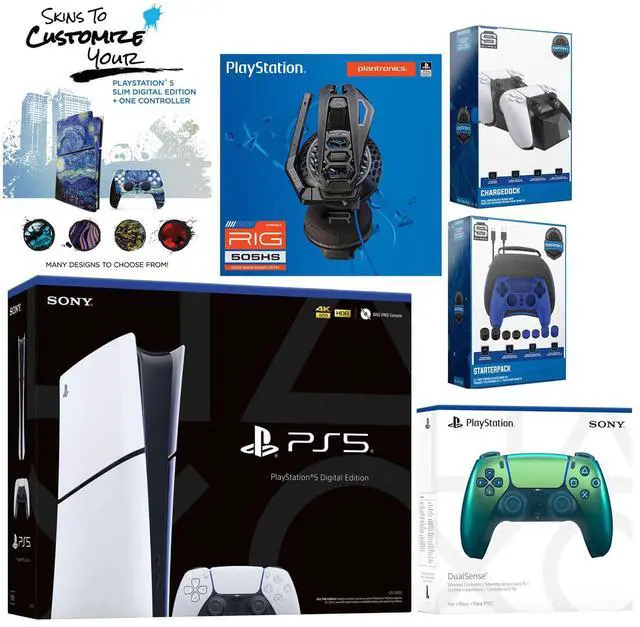 Main image of Sony Playstation 5 Slim Digital with Extra Chroma Teal Controller, Plantronics Headset, Gamer Kit, Charge Dock and MightySkins Decal Voucher + 1 Year CPS Extended Warranty