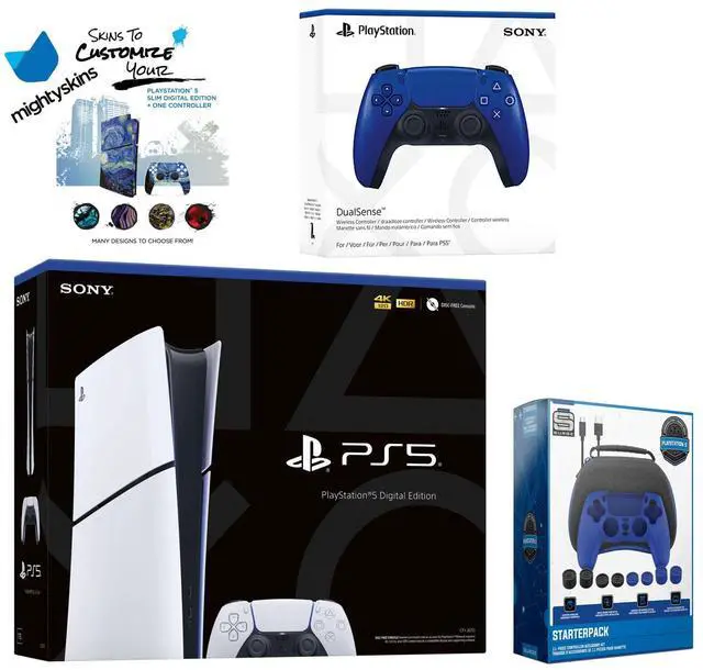 Main image of Sony PlayStation 5 Slim Digital with Extra Cobalt Blue Controller, Pro Gamer Starter Kit and MightySkins Decal Voucher