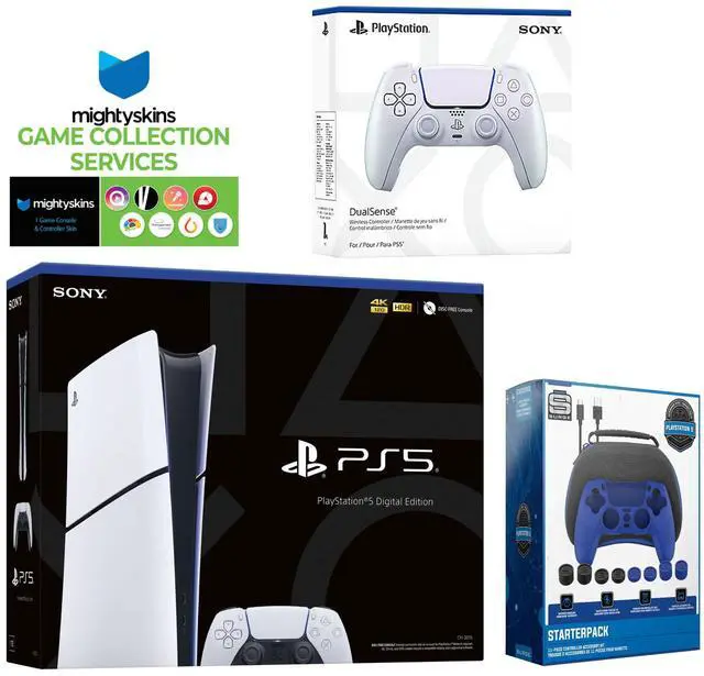Main image of Sony PlayStation 5 Slim Digital with Extra Chroma Pearl Controller, Pro Gamer Starter Kit and MightySkins Game Pack Code