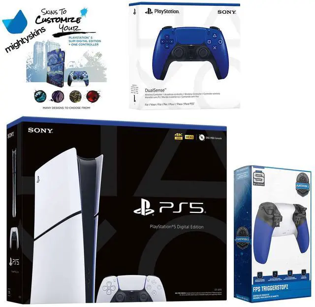 Main image of Sony PlayStation 5 Slim Digital with Extra Cobalt Blue Controller, Trigger Stop Kit and MightySkins Decal Voucher