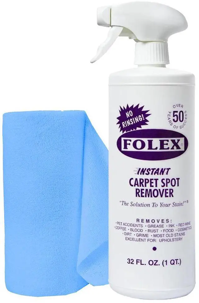 Alt view image 2 of 6 - FOLEX Instant Carpet Spot Remover 32 oz Powerful Stain Remover for Carpets, Upholstery & Rugs Eliminates Pet Stains, Grease, Red Wine, Food, Makeup & More With Reusable Cleaning Cloth 1 Pack