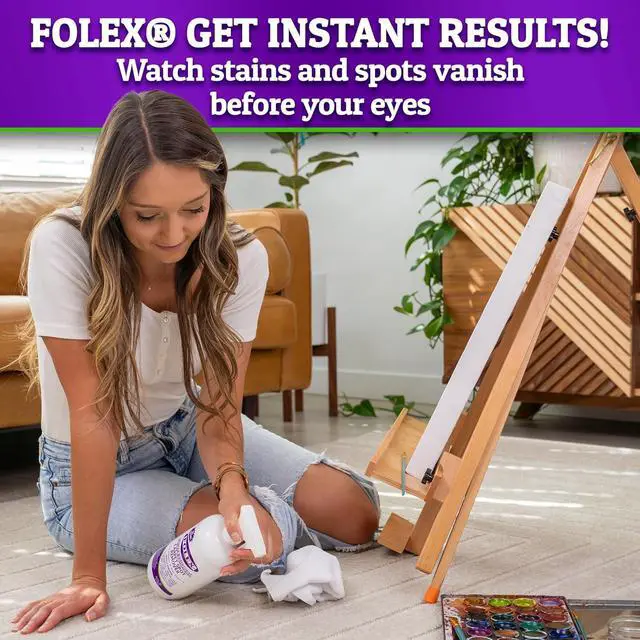 Alt view image 4 of 6 - FOLEX Instant Carpet Spot Remover 32 oz Powerful Stain Remover for Carpets, Upholstery & Rugs Eliminates Pet Stains, Grease, Red Wine, Food, Makeup & More With Reusable Cleaning Cloth 1 Pack
