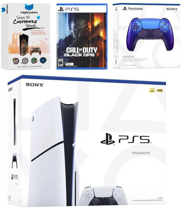 Main image of Sony PlayStation 5 Slim Disc Bundle with Call of Duty Black Ops 7 Game, MightySkins Code and Extra Controller - Chroma Indigo