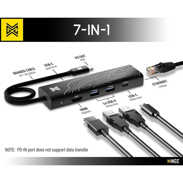 Alt view image 2 of 7 - MGC PingPro 7-in-1 USB-C Mobile Gaming Media Hub with 85W PD Power, Ethernet and HDMI Port