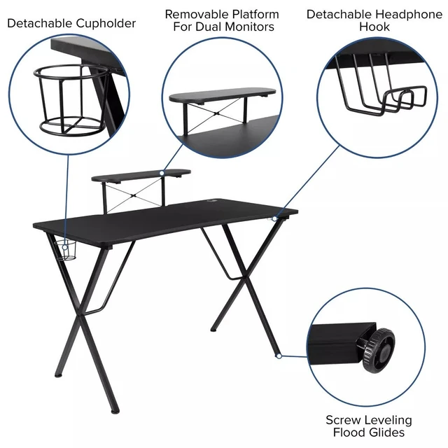 Alt view image 17 of 20 - Flash Furniture 52"W Table Desk Black (NAN-RS-G1031-BK-GG) NANRSG1031BK