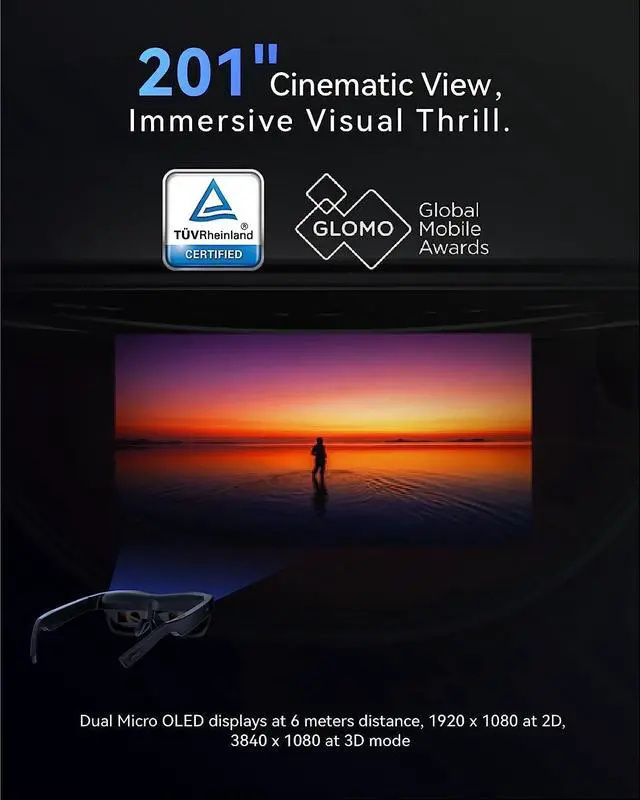 Alt view image 3 of 6 - TCL NXTWEAR S AR Glasses Micro OLED Augmented Reality 1080p Video Display XRGF68