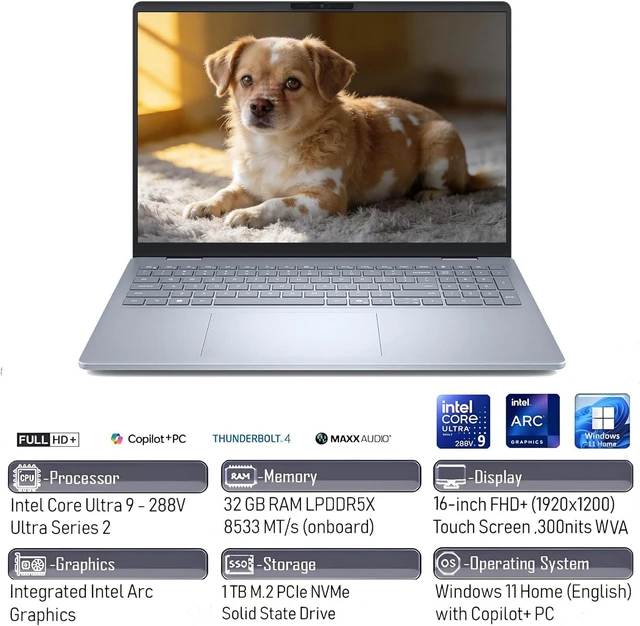 Main image of Dell 16 Plus Laptop Touchscreen Computer, 16" FHD+ Touch Screen Business Laptop PC, Intel Core Ultra 9 for Gaming & AI, 32GB DDR5 1TB SSD, Windows 11 home
