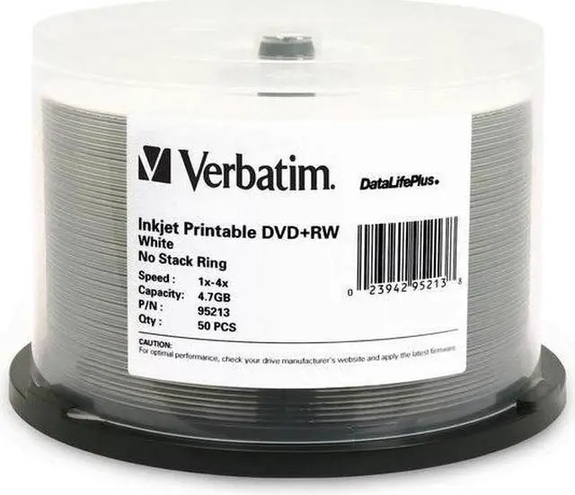 Alt view image 10 of 11 - Verbatim 95213 Verbatim DVD+RW 4.7GB 4X DataLifePlus White Inkjet Printable - 50pk Spindle - 4.7GB - 50 Pack