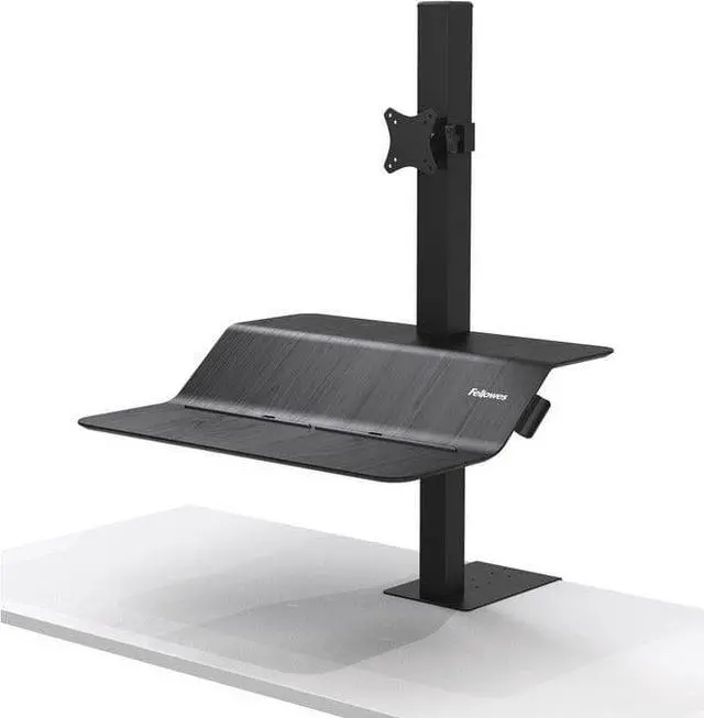 Alt view image 16 of 20 - Fellowes 8080101 Lotus Ve Sit-Stand Workstation - Desk Mount For Lcd Display / Keyboard / Mouse - Wood Veneer - Black Ash