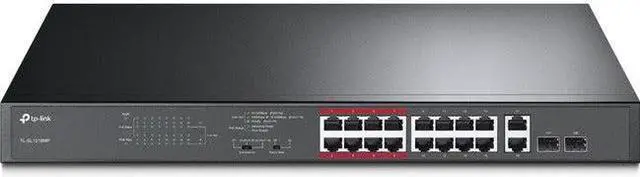 Alt view image 10 of 19 - TP-Link 16 Port 10/100Mbps Fast Ethernet PoE Switch | 16 PoE+ Ports @194W, w/ 2 Uplink Gigabit Ports + 2 Combo SFP Slots | Plug & Play | Lifetime Protection | Extend Mode | Priority Mode (TL-SL1218MP)