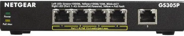 Alt view image 15 of 18 - NETGEAR 5-Port Gigabit Ethernet Unmanaged PoE Switch (GS305P v2) - with 4 x PoE+ @ 63W, Desktop or Wall Mount